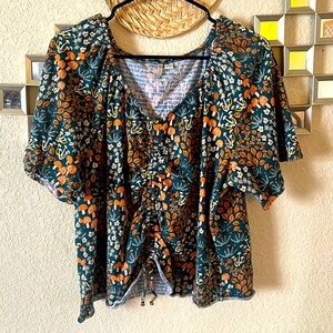 Mushrooms & Floral Teal Top XL